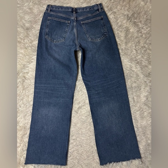 Zara Blue Medium Wash Wide Leg Raw Hem Jeans Size 8 - Picture 3 of 15